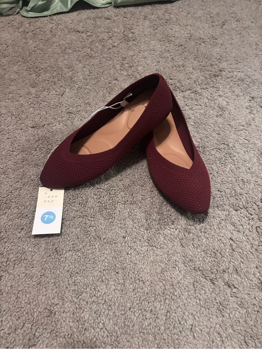 New Day Women's Pointed Knit Ballet Flats - Burgundy